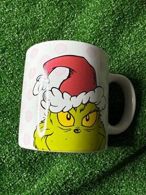 The Grinch Ceramic Coffee Mug White Pink Polka Dot Dr. Seuss Official Licensed